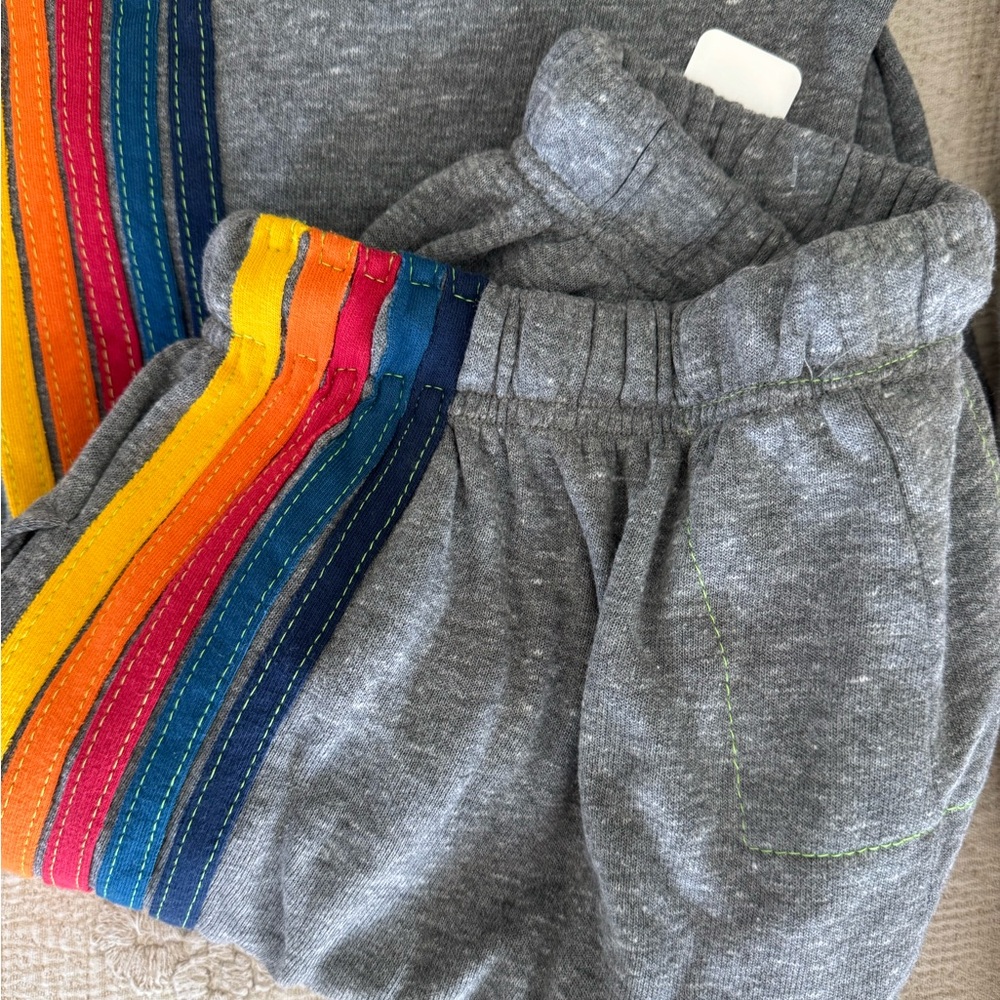 Aviator Nation Gray Joggers with Rainbow Stripes